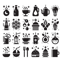 Minimal Winter Food and Beverage Icon Set