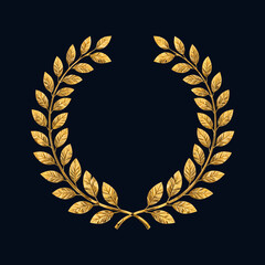 Golden laurel wreath symbol, classic victory emblem, elegant vector design, isolated on dark background