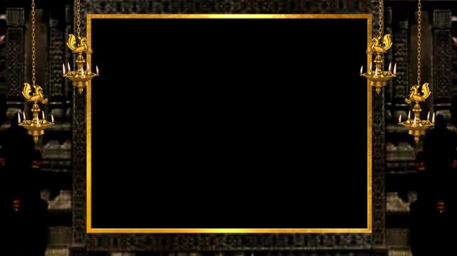 Traditional Temple Gold Frame Video Template with Hanging Diyas