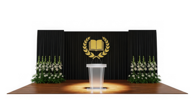 Graduation podium and stage decor isolated on transparent background