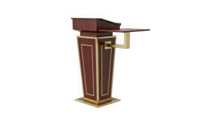 Ornate wooden podium with shelf isolated on transparent background
