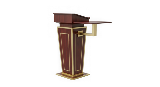 Ornate wooden podium with shelf isolated on transparent background