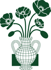 Elegant green poppies in a decorative vase, a timeless floral design for sophisticated spaces