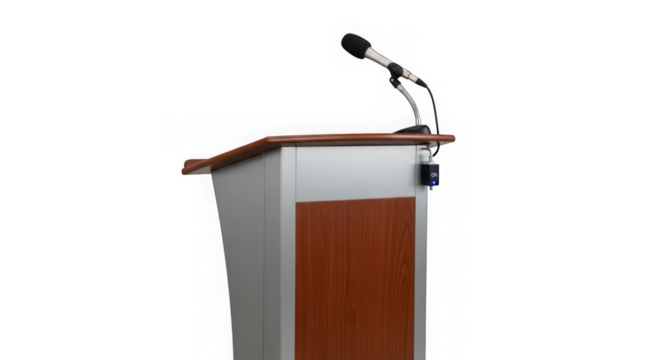 Modern podium with microphone isolated on transparent background - Powered by Adobe