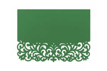 Green paper elegant wedding invitation card die-cut template with decorative swirls and transparent background