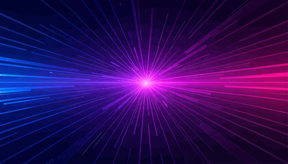 Obraz premium Radiant purple and blue light burst with streaking rays, futuristic digital background