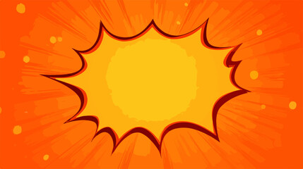 Bright orange background with a yellow comic book style explosion or speech bubble.