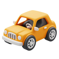 Adorable 3D Rendered Yellow Cartoon Car with Black Tires.