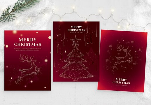 Contemporary Christmas Flyer Template in Modern, Minimalist Red & Gold Sparkling Glitter Style