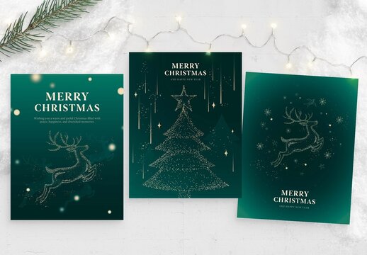 Contemporary Christmas Flyer Template in Modern, Minimalist Green & Gold Sparkling Glitter Style