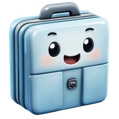 Adorable Cartoon Blue Briefcase with a Cheerful Face.