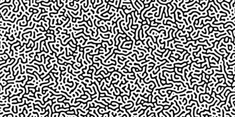Fototapeta premium Abstract truing organic wallpaper Turing reaction diffusion monochrome seamless pattern with chaotic motion. Generative algorithm psychedelic background. Reaction-diffusion or truing pattern formation