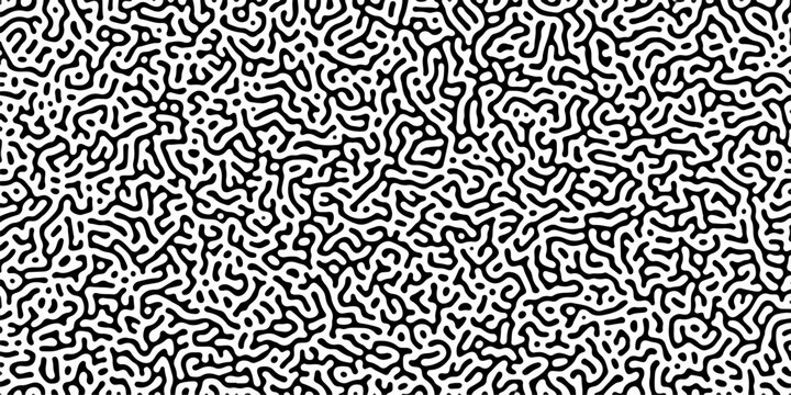 Abstract truing organic wallpaper Turing reaction diffusion monochrome seamless pattern with chaotic motion. Generative algorithm psychedelic background. Reaction-diffusion or truing pattern formation