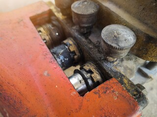 Close up the condition broken of piston lubricant on the sprayer pump 