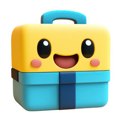 Adorable Cartoon Lunchbox with Happy Face and Blue Handle.