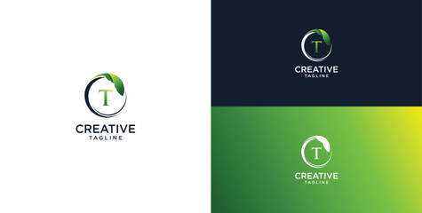 Circle star leaf and letter T logo template