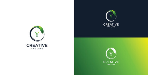 Circle star leaf and letter Y logo template