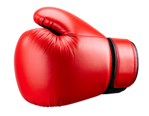 Single Red Boxing Glove in Dynamic Punching Position, Side Angle, Isolated