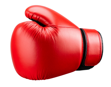 Single Red Boxing Glove in Dynamic Punching Position, Side Angle, Isolated