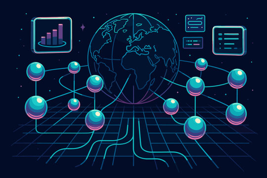 Negative grid neon spheres no text icon vector data servers numbers any