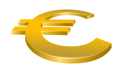 Golden euro currency symbol isolated on transparent background.
