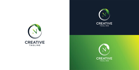 Circle star leaf and letter N logo template