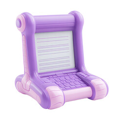Adorable purple and pink toy laptop with keyboard and screen.