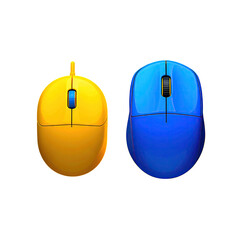 Two mice, one gold, one blue, isolated on black background