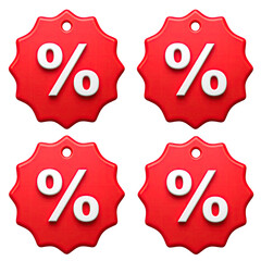 Red discount icons with percent symbols against black