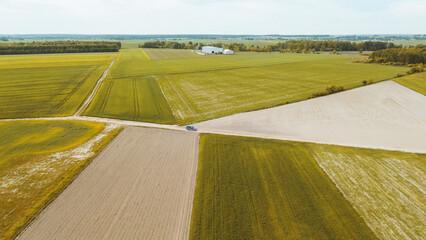 Top view of SUV on rural road
