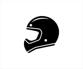 Black motorcycle helmet silhouette icon on white background