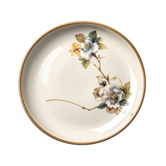 Floral plate blue, white, yellow blooms on branch, gold trim