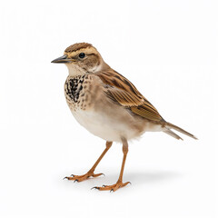 Song Sparrow Portrait on White Background, Close-Up of Melospiza melodia with Streaked Brown and White Feathers