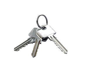 Three silver keys linked by a ring, isolated on black