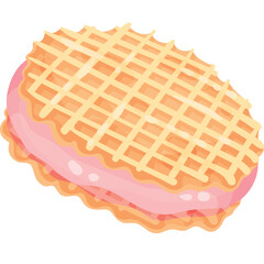Sweet Wafer Cookie Sandwich With Pink Cream Filling Isolated On Transparent Background