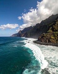 Dramatic Coastline of Tenerife - Waves Crashing Against Rocky Cliffs.