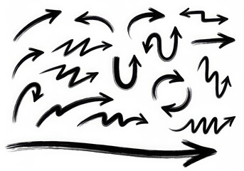 Collection of hand drawn arrow icons in black and white