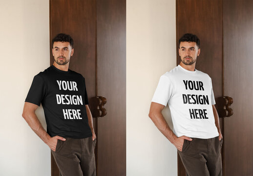 Mockup Of Man Wearing Customized T-Shirt Looking Away