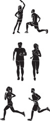 Minimalist Outline Active People Fitness Exercise and Running Silhouette Illustration