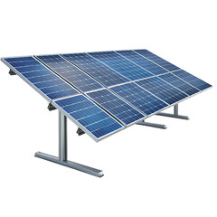 Array of Blue Solar Panels Mounted on Metal Frame.