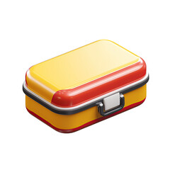 Bright Yellow and Red Rectangular Lunch Box with Silver Clasp.