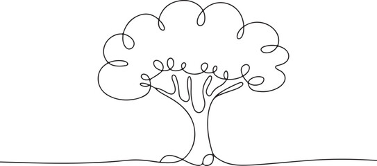 Single line drawing of a stylized tree with flowing branches