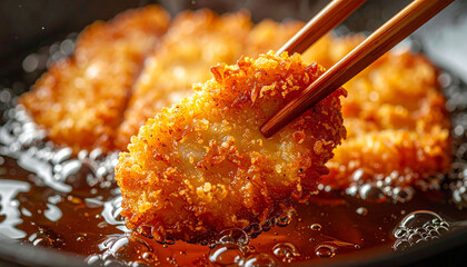 Japanese Tonkatsu Deep Frying in Hot Oil    