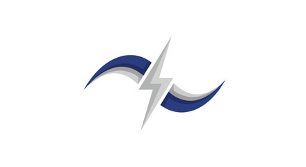 Abstract lightning bolt with blue and white waves.