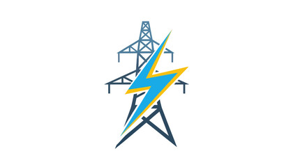 Electric Power Transmission Tower with Lightning Bolt Symbol.
