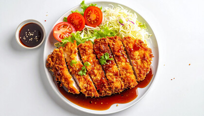 Japanese Pork Cutlet Tonkatsu with Salad and Sauce