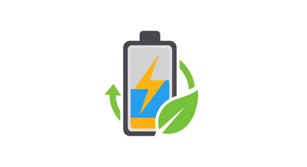 Eco friendly battery charging with renewable green energy icon.