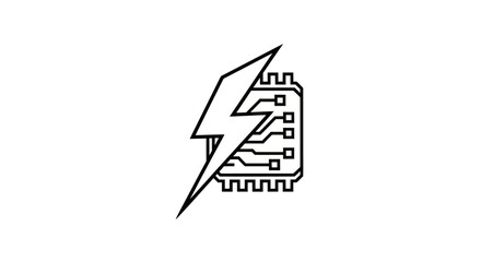 Electronic circuit board with lightning bolt symbol representing power and energy.
