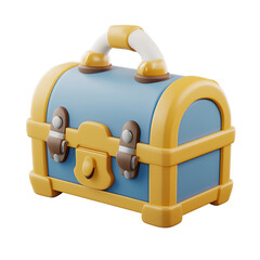 Cartoonish Blue and Yellow Treasure Chest with Handle and Clasps.