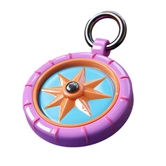 Cartoonish Pink and Orange Compass Charm with Metal Ring.